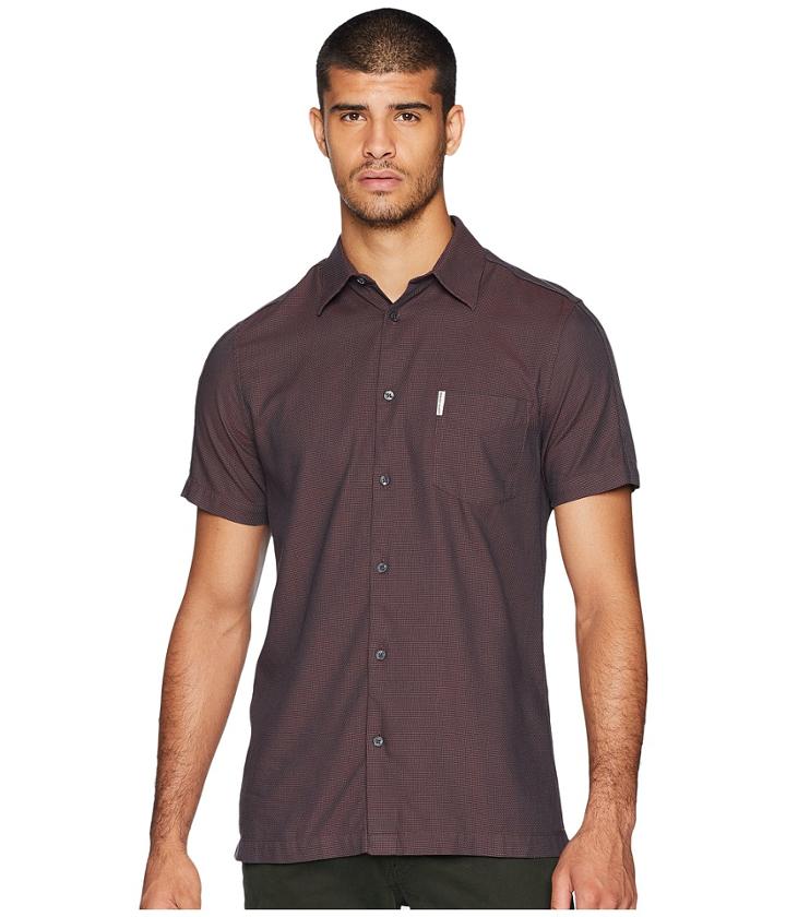 Ben Sherman Short Sleeve Blocked Dobby Shirt (rust) Men's Short Sleeve Button Up