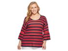 Michael Michael Kors Plus Size Rugby Stripe Scoop Top (true Navy/true Red) Women's Clothing