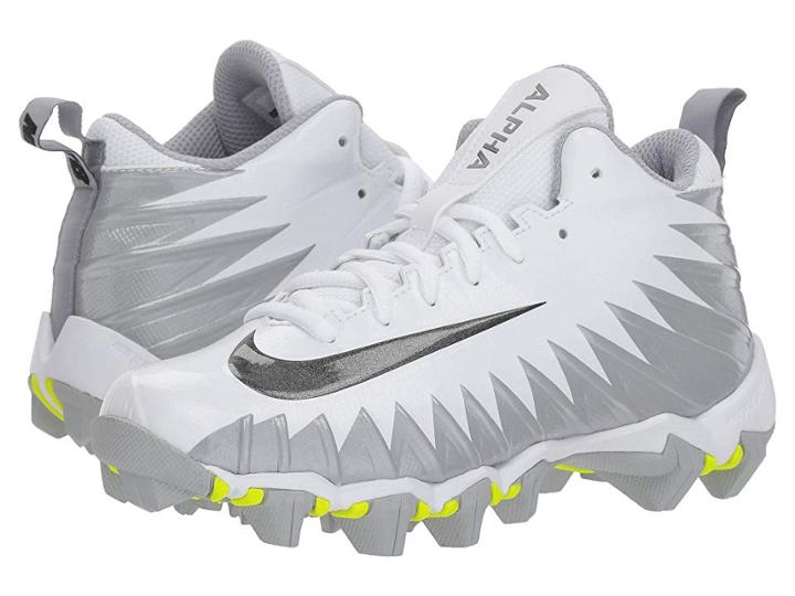 Nike Kids Alpha Menace Shark Football (toddler/little Kid/big Kid) (white/black/metallic Silver/wolf Grey) Kids Shoes