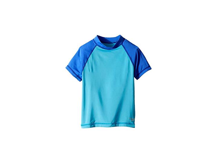 Speedo Kids Short Sleeve Color Block Rashguard (big Kids) (cyan) Girl's Swimwear