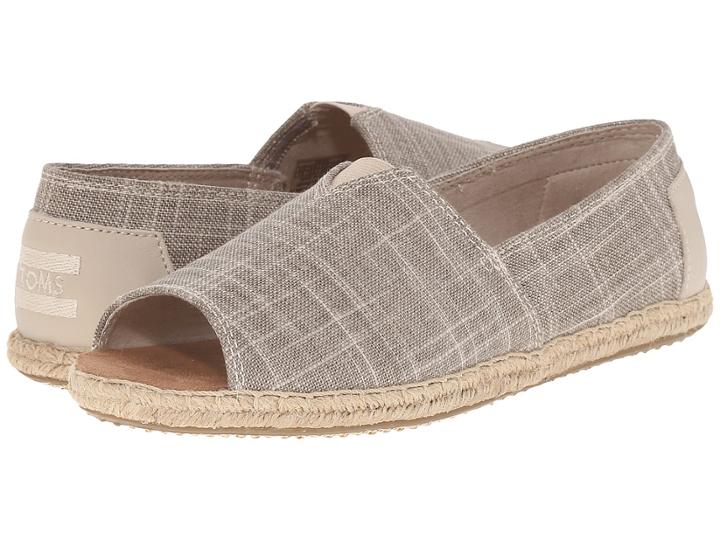 Toms Alpargata Open Toe (natural Metallic Linen) Women's Flat Shoes
