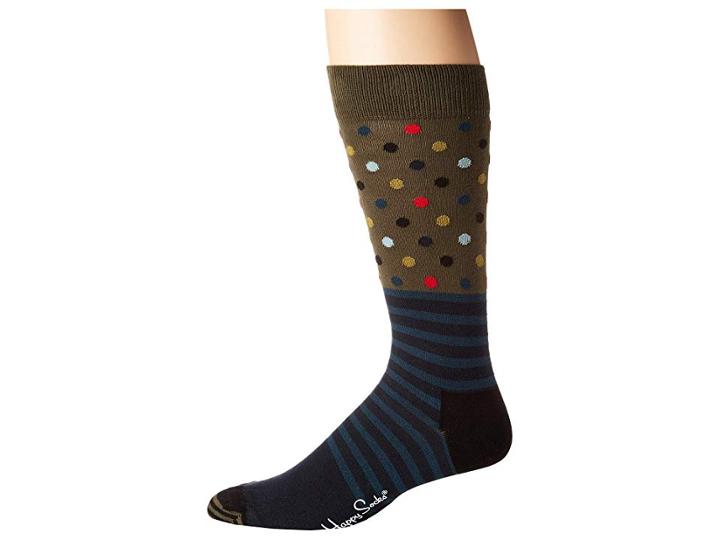 Happy Socks Stripes Dots Socks (green/navy) Men's Crew Cut Socks Shoes