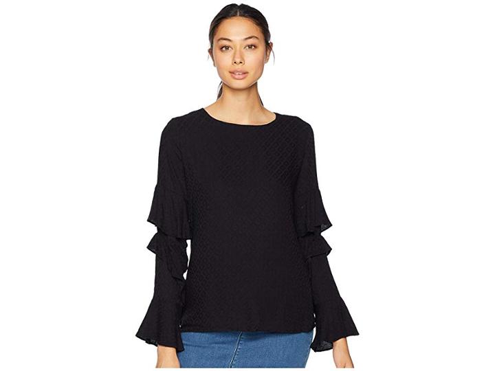 Miss Me Ruffle Sleeve Long Sleeve Blouse (black) Women's Clothing