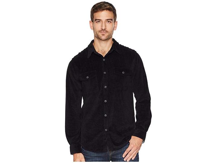 True Grit Best Stretch Cord Long Sleeve Two-pocket Shirt With Contrast Chambray Trim (black) Men's Clothing