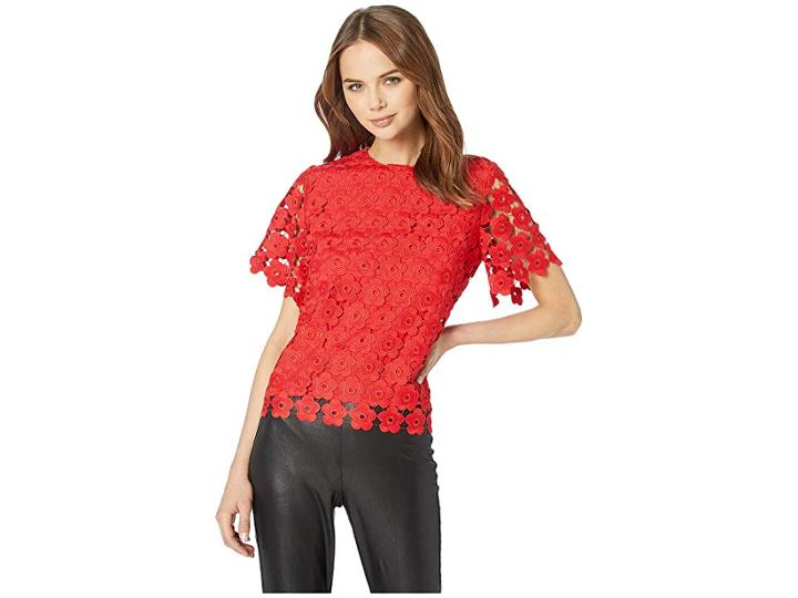 Juicy Couture Sw Floral Guipure Top (true Red) Women's Clothing