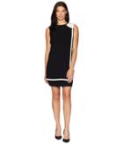 Tahari By Asl Bow Shoulder Crepe Sheath Dress With Banded Overlay (black/ivory) Women's Dress