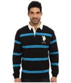 U.s. Polo Assn. Striped Long Sleeve Jersey Polo W/ White Collar (black) Men's Long Sleeve Pullover