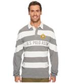U.s. Polo Assn. Slim Fit Color Block Long Sleeve Pique Polo Shirt (campus Heather Grey) Men's Long Sleeve Pullover