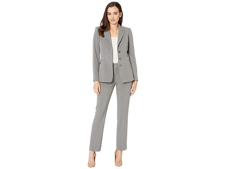 Tahari By Asl Bistretch Three-button Pants Suit (grey Heather) Women's Suits Sets