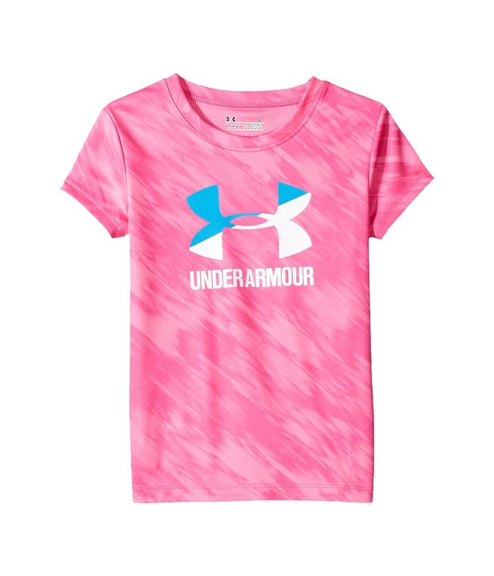 Under Armour Kids Oasis Split Logo Short Sleeve (little Kids) (rebel Pink) Girl's Clothing