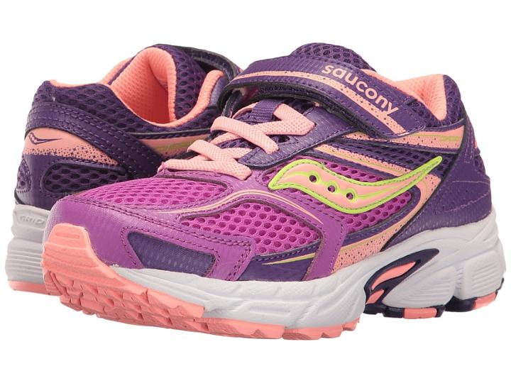 Saucony Kids Cohesion 9 A/c (little Kid) (purple/coral) Girls Shoes