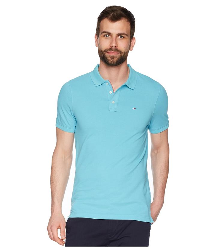 Tommy Jeans Slim Fit Flag Polo Shirt (maui Blue) Men's Clothing