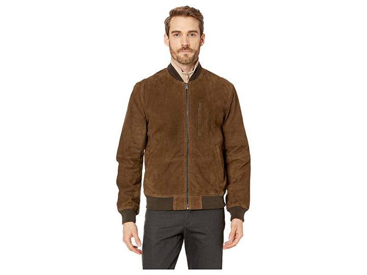 Lucky Brand Suede Leather Bomber Jacket (dark Olive) Men's Coat