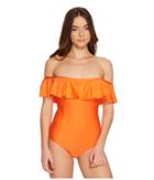 Splendid Sun-sational Solids Removable Soft Cup Off The Shoulder One-piece (tiger Lily) Women's Swimsuits One Piece
