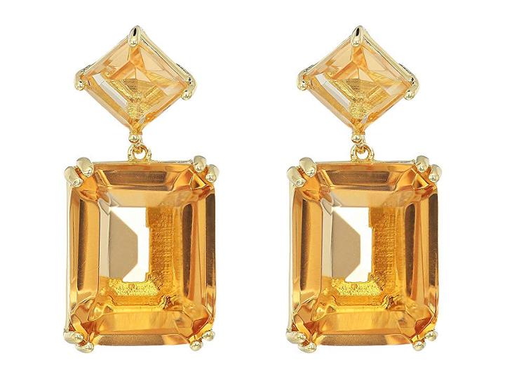 Nina Emery Double Drop Earrings (gold/champagne Cz) Earring