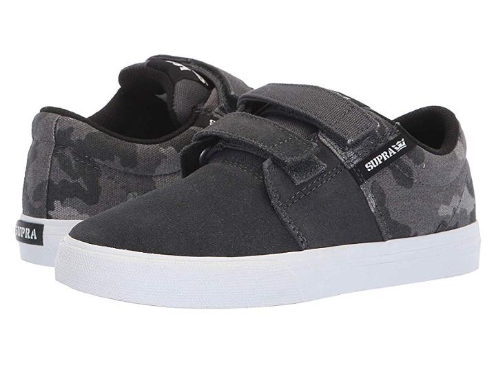 Supra Kids Stacks Vulc Ii Hook Loop (little Kid/big Kid) (grey Camo/white) Boy's Shoes