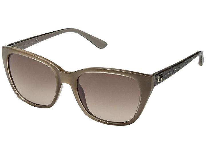 Guess Gu7593 (shiny Beige Front/brown Gradient/light Flash Lens) Fashion Sunglasses