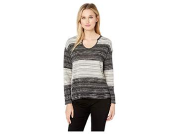 Two By Vince Camuto Long Sleeve Color Block Striped Drapey Jersey V-neck Top (antiq White) Women's Clothing