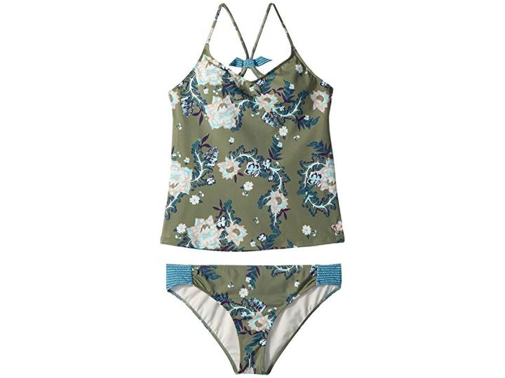 Roxy Kids Surf The Desert Tankini Set (big Kids) (olive Arizona Rising) Girl's Swimwear Sets