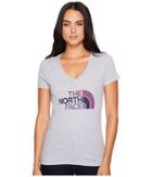 The North Face Short Sleeve Half Dome V-neck Tee (tnf Light Grey Heather/amaranth Purple Multi) Women's T Shirt