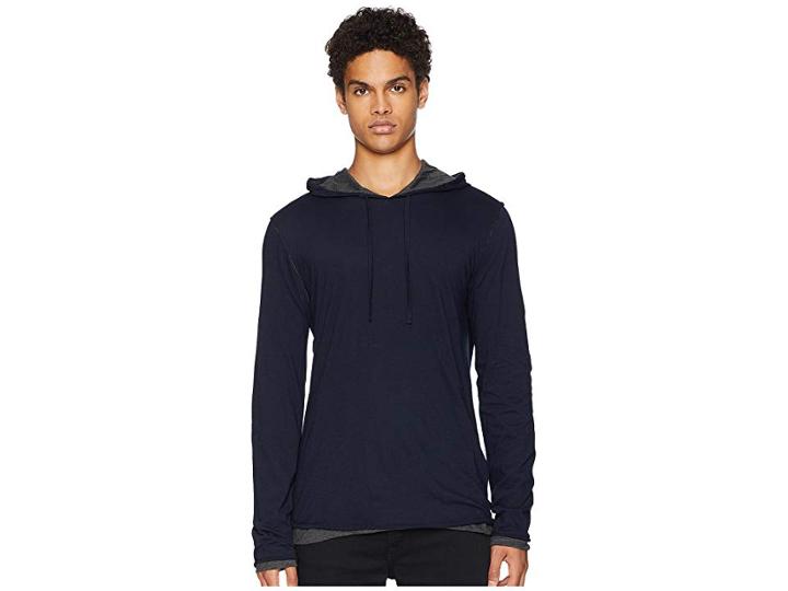 Vince Two-tone Double Layer Pullover Hoodie (new Coastal/heather Carbon) Men's Sweatshirt