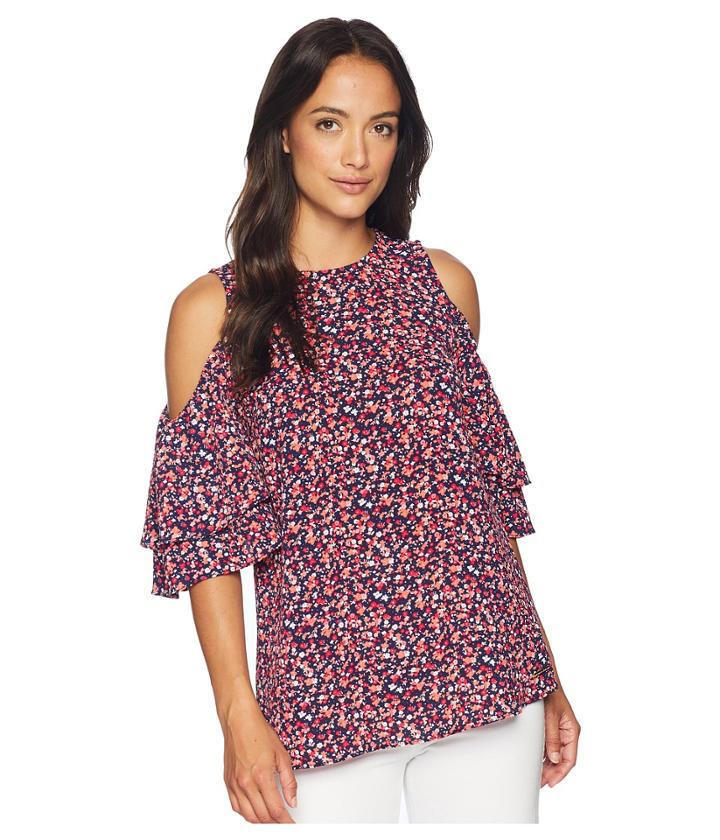 Michael Michael Kors Tiny Wildflowers Top (true Navy/bright Blush) Women's Clothing