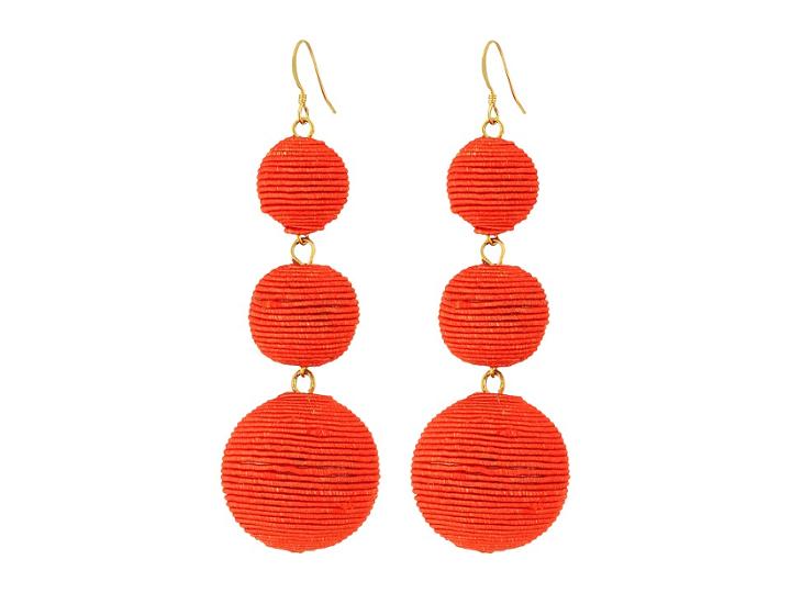 Kenneth Jay Lane Triple Graduated Coral Thread Wrapped Balls Fishhook Top Ear Earrings (coral) Earring