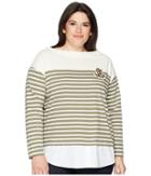 Lauren Ralph Lauren Plus Size Striped Layered Cotton Sweater (chalk/sage Moss) Women's Sweater