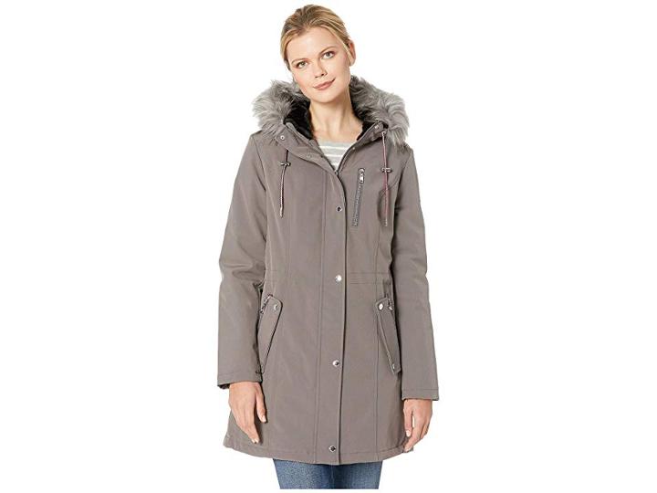 Tommy Hilfiger Softshell Anorak W/ Faux Fur Hood (eiffel Tower) Women's Coat