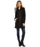 Via Spiga Boiled Wool Coat W/ Knit Collar And Side Tabs (black) Women's Coat