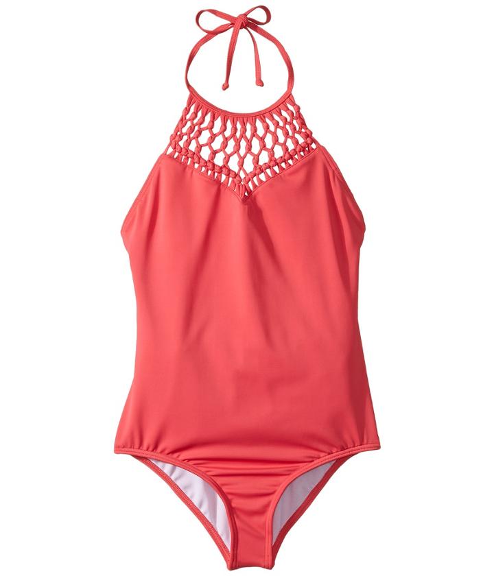 Billabong Kids Macrame Madness One-piece (little Kids/big Kids) (passion Fruit) Girl's Swimsuits One Piece