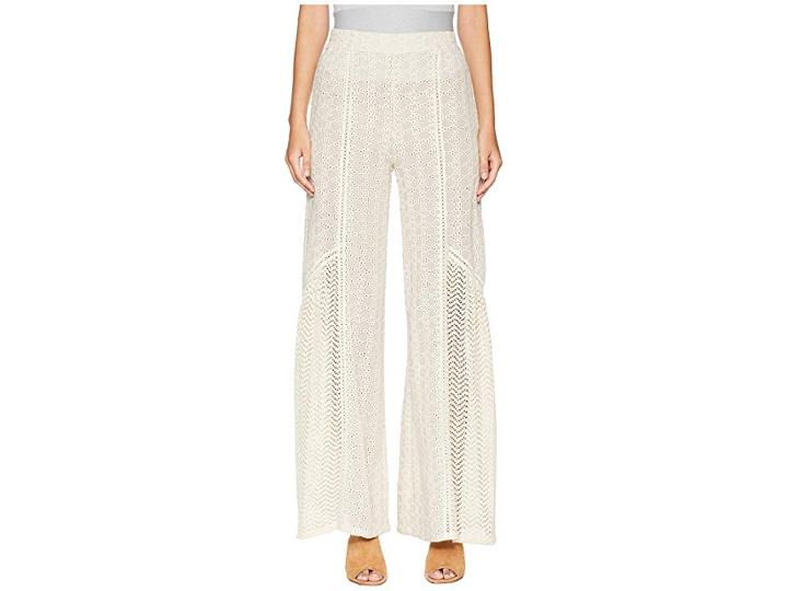 Jonathan Simkhai Embroidered Voile Wide Legged Pant (ecru Combo) Women's Swimwear