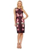 Calvin Klein Flower Border Print Sheath Dress Cd7mlv6n (aubergine Multi) Women's Dress