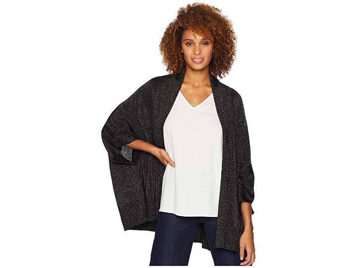 Calvin Klein Long Rib Collar Knit Shawl (black) Women's Clothing