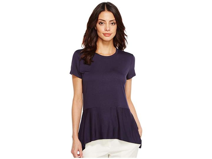 Ivanka Trump Knit Crew Neck Short Sleeve Peplum Tee (navy) Women's T Shirt