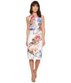 Ivanka Trump Sleeveless Printed Scuba Crepe Shift Dress (ivory Multi) Women's Dress