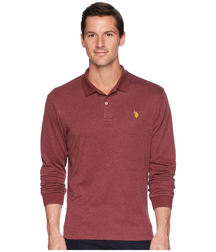 U.s. Polo Assn. Long Sleeve Solid Small Pony Interlock Polo Shirt (burgundy Heather) Men's Long Sleeve Pullover