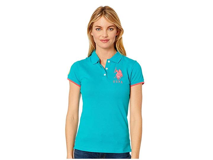 U.s. Polo Assn. Contrast Patch Big Pony Polo Shirt (shocking Peacock) Women's Clothing