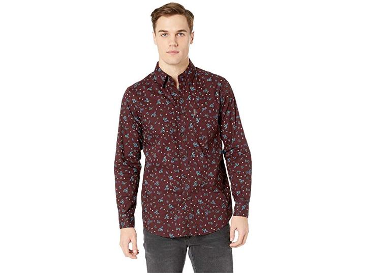 Ben Sherman Long Sleeve Tnl Paisley Print Shirt (wine) Men's Long Sleeve Button Up