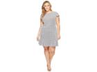Michael Michael Kors Plus Size Jacquard Knit Short Sleeve Flounce Dress (black/white) Women's Dress