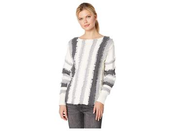 Two By Vince Camuto Long Sleeve Color Block Loop Stitch Stripe Boat Neck Sweater (antiq White) Women's Sweater