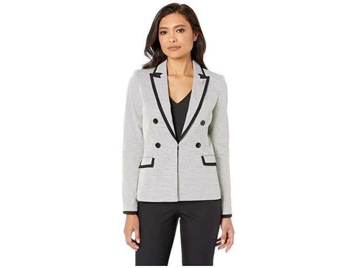Tommy Hilfiger Novelty Double Breasted Open Jacket (black Multi) Women's Jacket