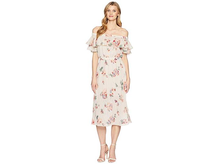 Lucky Brand Off Shoulder Printed Dress (pink Multi) Women's Dress