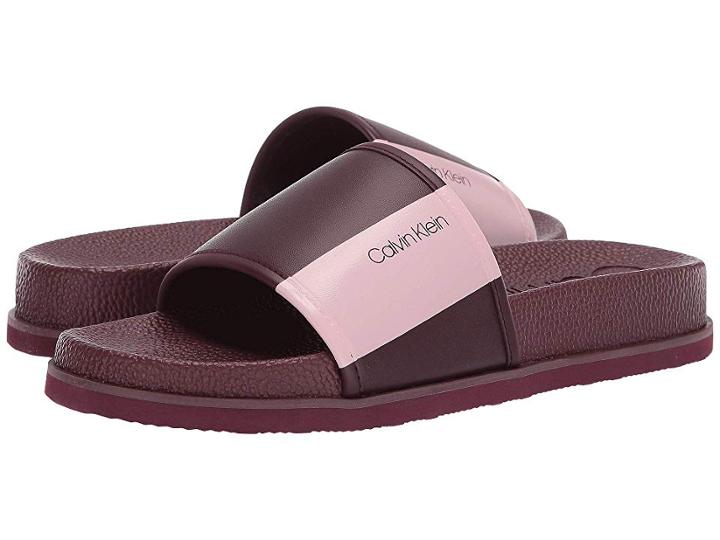 Calvin Klein Mackee (bordeaux Nappa/water Transfer Logo Print) Men's Sandals