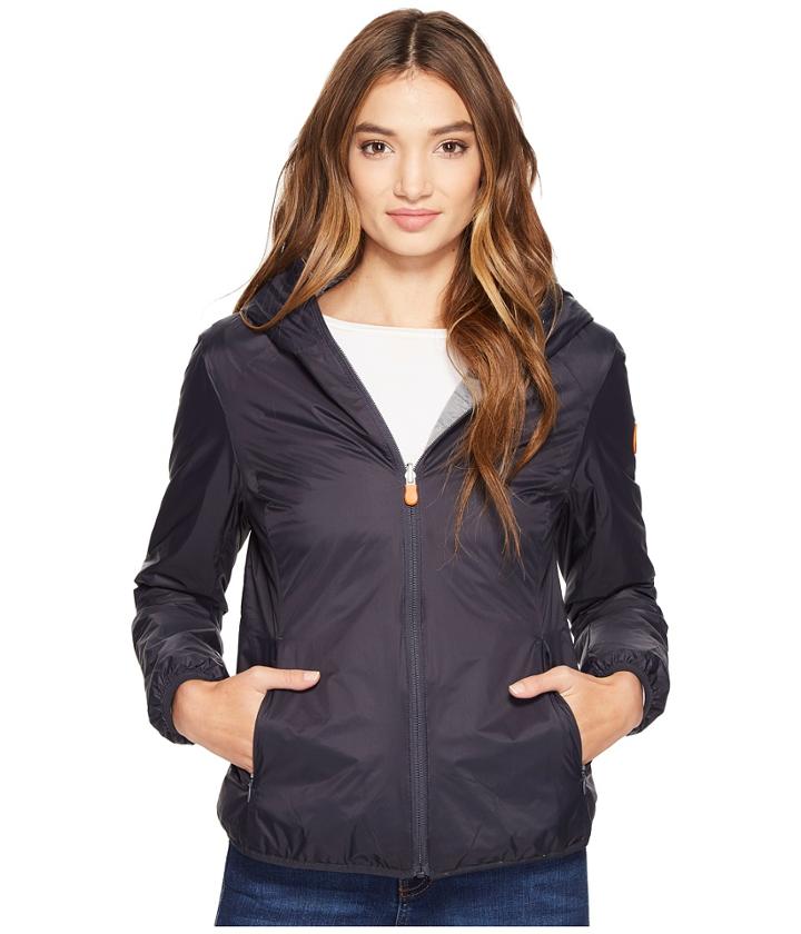 Save The Duck Hooded Reversible Nylon To Milky Coating Fabric (blue/black) Women's Coat