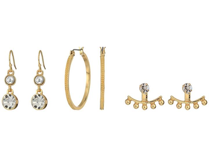 Guess 6-pair Mixed Earrings Set Including Studs, Front/backs And Hoop (gold/silver/crystal) Earring