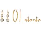 Guess 6-pair Mixed Earrings Set Including Studs, Front/backs And Hoop (gold/silver/crystal) Earring