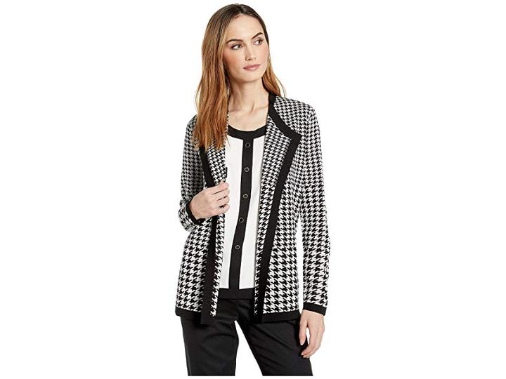 Anne Klein Houndstooth Drapey Cardigan (anne Black/anne White) Women's Sweater