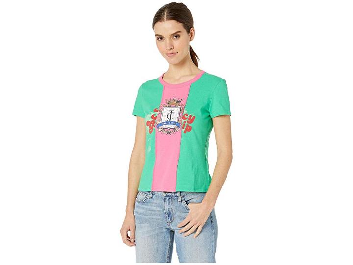 Juicy Couture Juicy Spliced Crest Graphic Tee (kelly Green/lotus) Women's Clothing