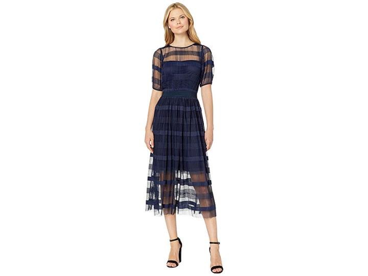 Eci Pleated Maxi Dress W/ Short Sleeve (navy) Women's Dress